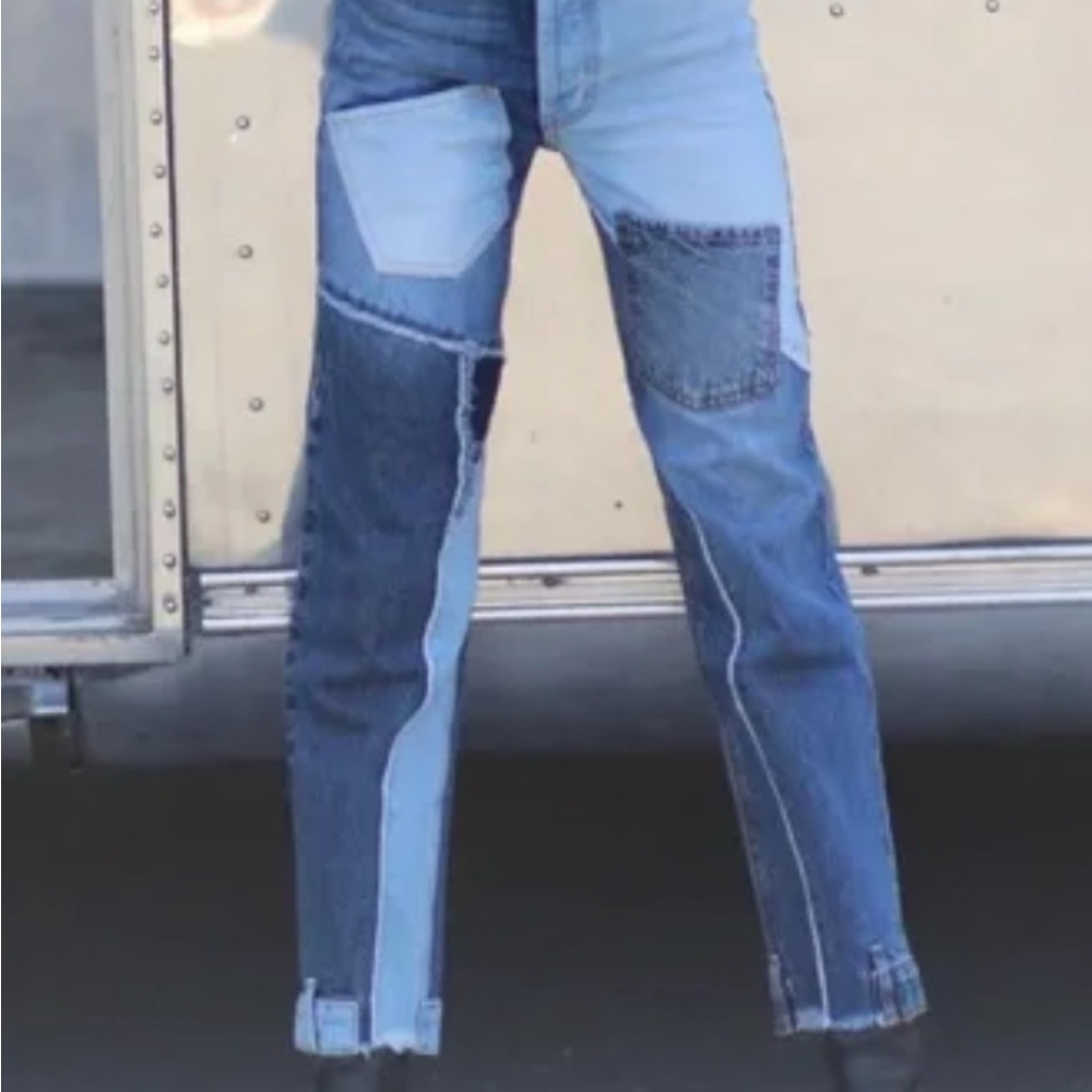 Revice Blue Patchwork Straight Jeans - image 1